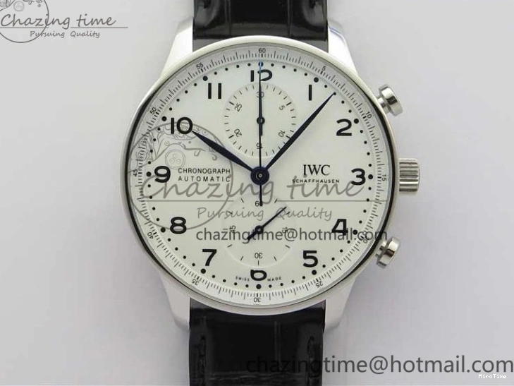 MIROTIME 0325 WeatherProof Portugieser Chronograph Edition “150 Years” IW371602 ZF 1:1 Best Edition White Dial on Black Leather Strap A7750 (Slim Movement) 7120